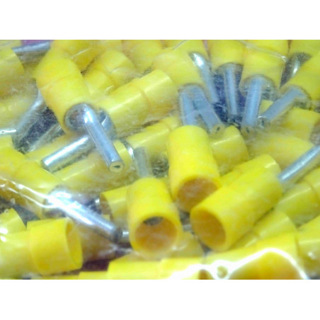 Lot de 100 connecteurs à broche à sertir isolée jaune (613-9665) cuivre placage étain , Øbroche 2.8mm ~ 10-12AWG , 6-4mm² (2S2)