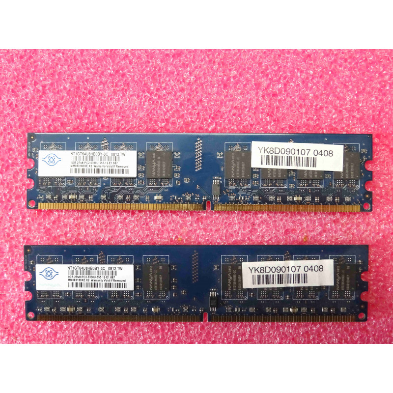 Lot de 2 barettes de RAM de 1Go DDR2 Nanya NT1GT64U8HB0BY-3C ~ 1GB 2Rx8 PC2-5300U-555-12-E1 667MHz