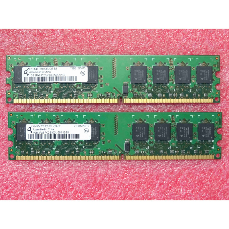 Lot de 2 barettes de RAM de 1Go DDR2 Qimonda HYS64T128020HU-3S-B2 ~ 1GB 2Rx8 PC2-5300U-555-12-E0