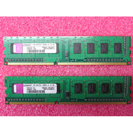 Lot de 2 barettes de RAM de 1Go DDR3 kingston KTW149-ELF ~ 1GB 1Rx8 PC3-10600U-9-10-A0