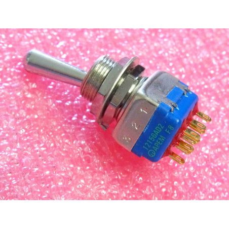Apem 12156AD2 panel switch 3-poles ~ electrical functions ON - ON ~ gold plated 30Vdc 100mA Ø11.9mm (2D)