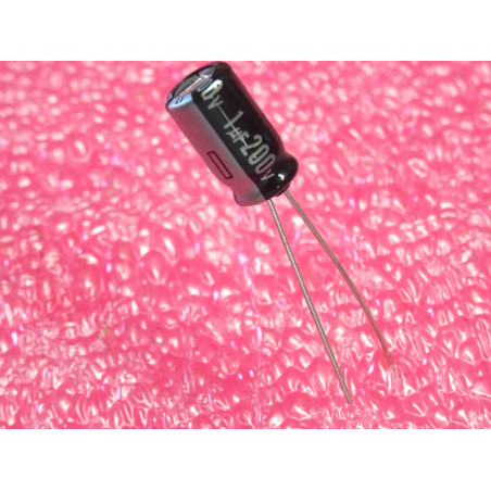 Lot de 20: condensateur radial electrolytique 1µF 1uF 200Vdc 105°C panasonic matsushita Ø6x11mm