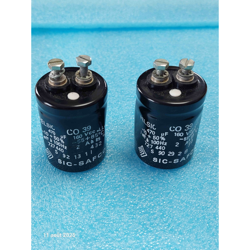 Lot de 2 Condensateurs 470µF 160V FELSIC CO39  Sic-Safco Occasion ( N10 )