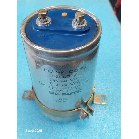Condensateur Sic-Safco Felsic CO38 33000µF 63V 33000MF 33000UF avec Collier Occasion ( N9 )