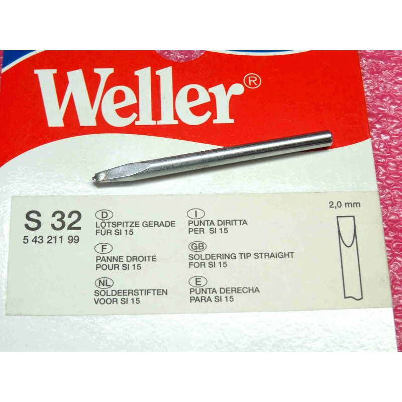 panne de fer à souder S32 weller T0054321100 T0054321199 droite 2mm pour SI15 WHS40 WHS40D