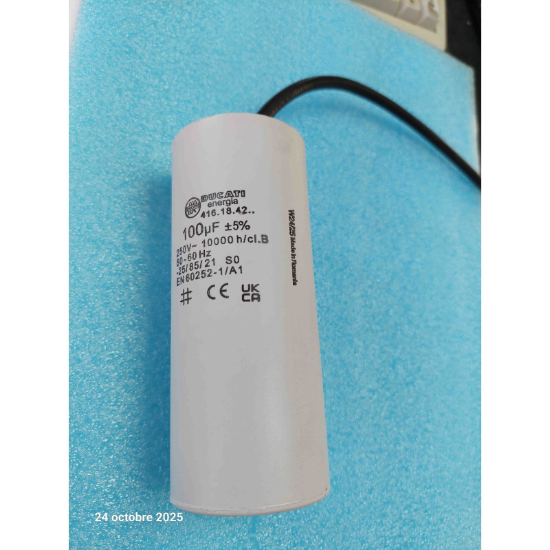 Condensateur Permanent Démarrage Moteur 100µF 250Vac 100uf 100MF 250V à fils 119mm x 50mm ( 5L2 )