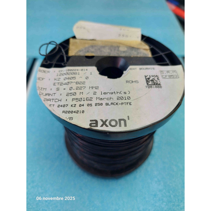 Bobine de 200M de Fil KZ0405 / ET2407  Noir AXON Fil PTFE  0.227mm²  ( L19A )