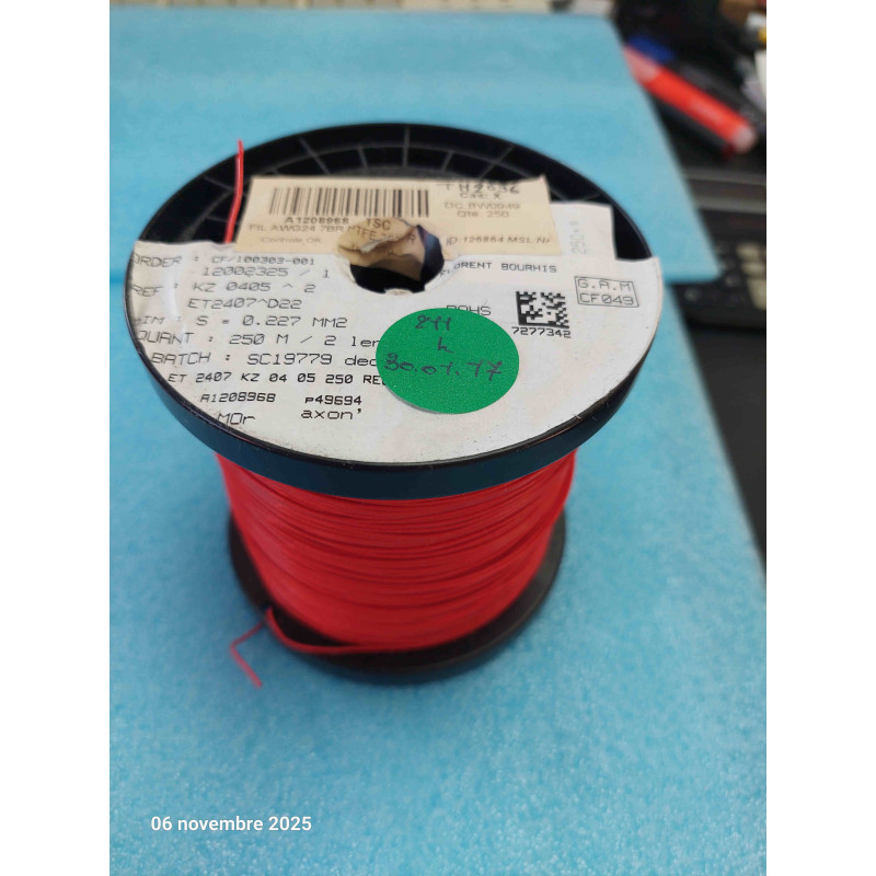 Bobine de 211M de Fil KZ0405 / ET2407  Rouge AXON Fil PTFE  0.227mm²  ( L19A )
