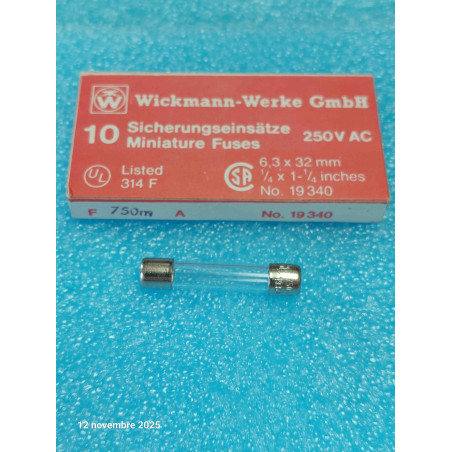 Boîte de 10 Fusible Rapide 6x32mm 6x30 F 750mA - T32R 0.75A Flipper / Sono / HIFI   ( M2A )