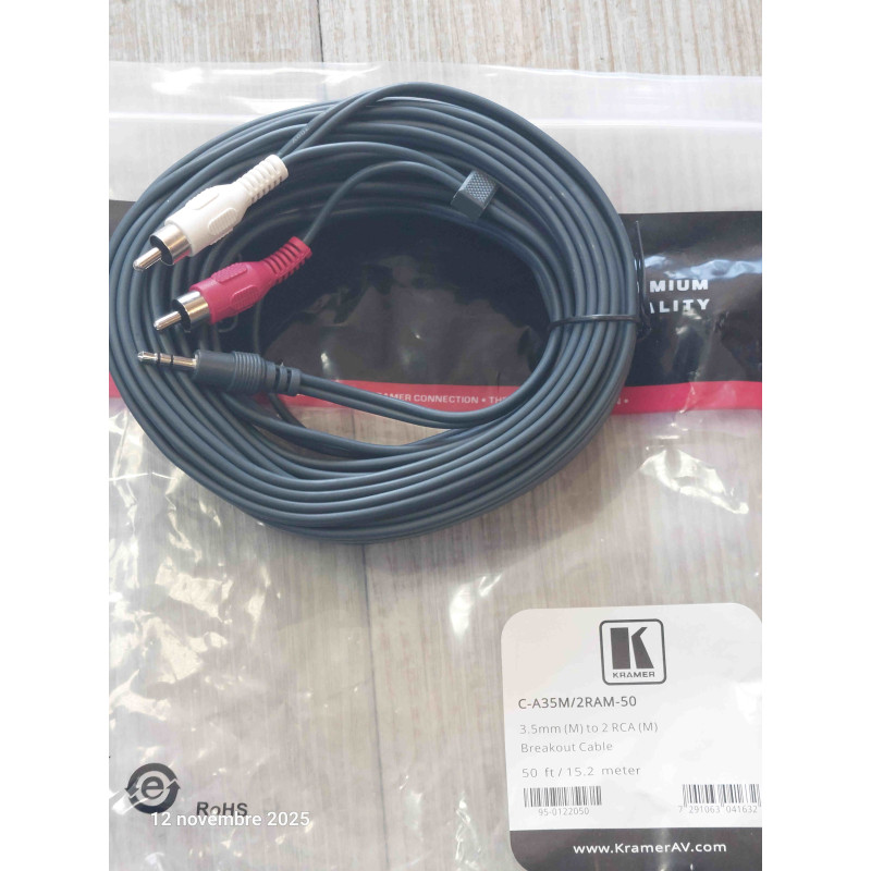 Kramer C-A35M/2RAM-50 Cordon Jack 3.5M Stéréo vers 2RCA M 15.2M 95-0122050 ( M2)