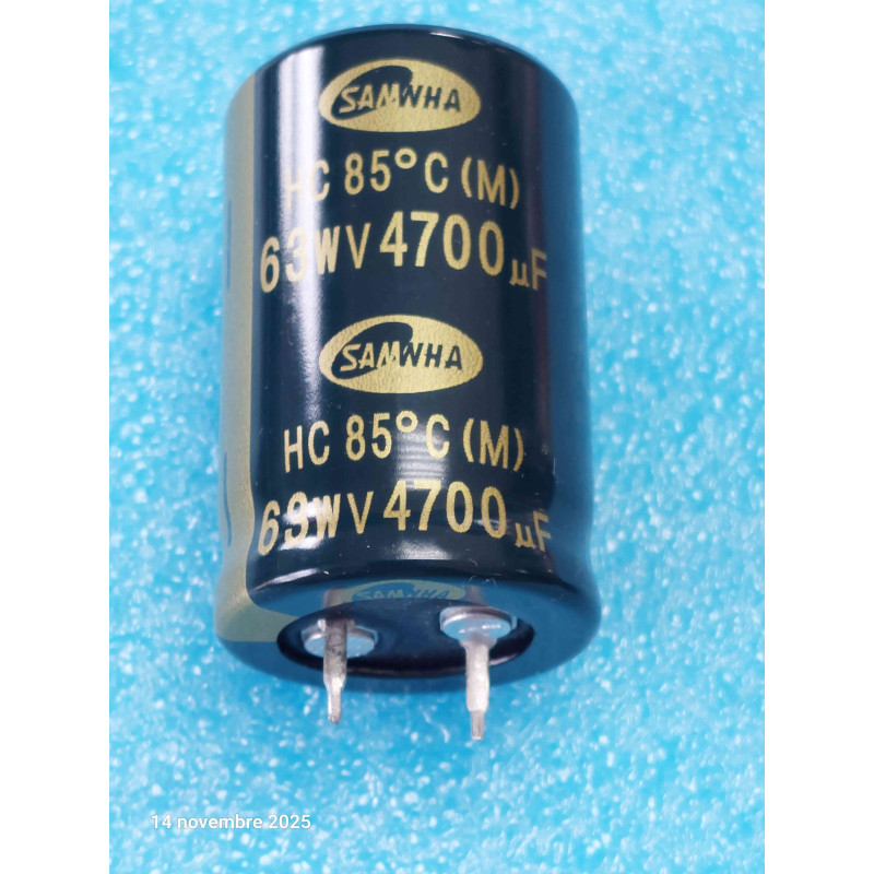 Lot de 2 Condensateurs 4700µF 4700MF 4700UF 63V 85°c 25x41mm Radial au pas de 10mm Snap in