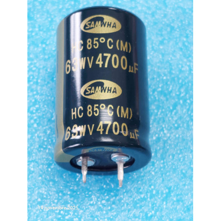 Lot de 2 Condensateurs 4700µF 4700MF 4700UF 63V 85°c 25x41mm Radial au pas de 10mm Snap in