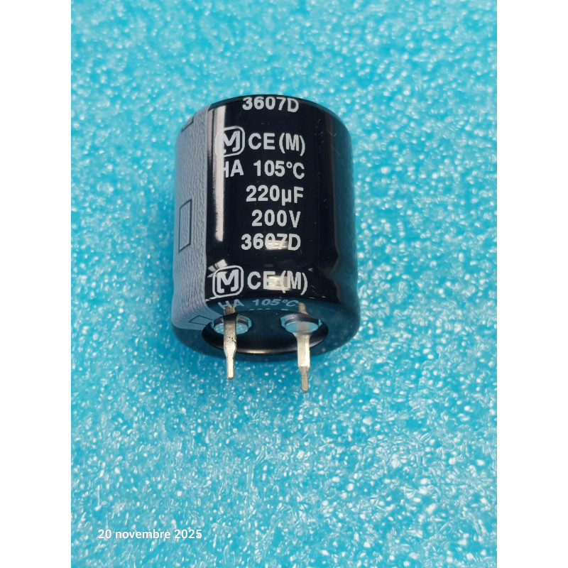 Condensateur Snap in 220UF 220µF 220MF 200V 105°c 22x26mm D / H Entraxe 10mm