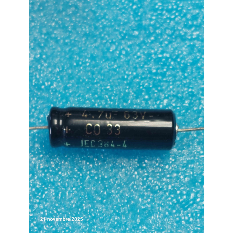 Lot de 4p Condensateur Chimique Axial Polarisé CO33 4.7UF 4.7MF 4.7µF 63V SLCE 10x30mm