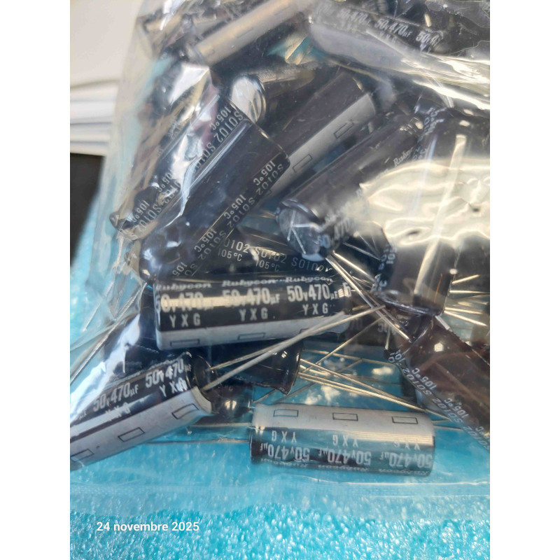 Lot x200: Condensateur Polarisé 470UF 470µF 470MF 50V 105°c YXG Rubycon 10x28mm  ( Q2 )