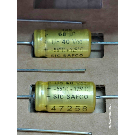 Lot de 3p Condensateur Sic-Safco PRORELSIC125 Axial 68UF 68MF 68µF 40V  125°c 10x19.5mm (Q3)