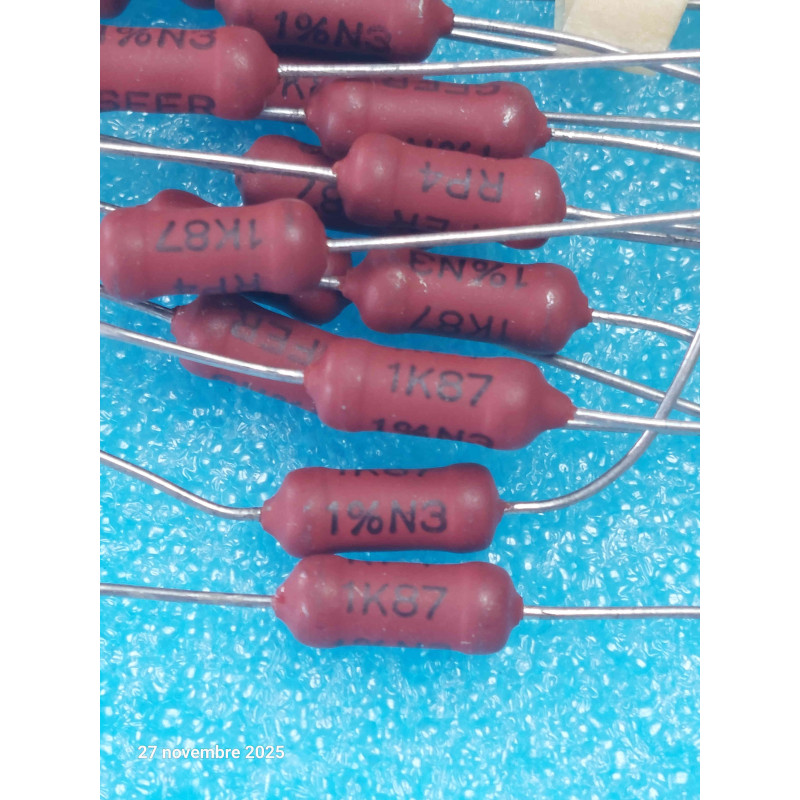 Lot de 10p Résistances 2.5W RP4 1K87 1% 1.87K 1% de chez Sfernice 5.5x14mm ( Q2 )