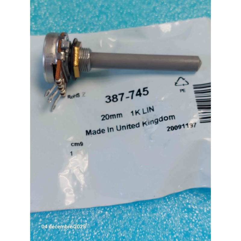 Potentiomètre 1K Linéaire Citec Axe 6.35mm de diamètre Lg: 50mm RS: 387-745 ( 4I3 )