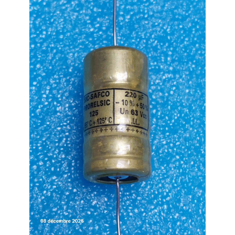 Lot de 3p Condensateur Sic-Safco PRORELSIC 125 Axial 220UF 220MF 220µF 63V  125°c 16X31mm ( Q4 )