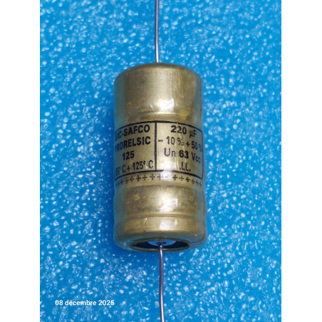 Lot de 3p Condensateur Sic-Safco PRORELSIC 125 Axial 220UF 220MF 220µF 63V  125°c 16X31mm ( Q4 )
