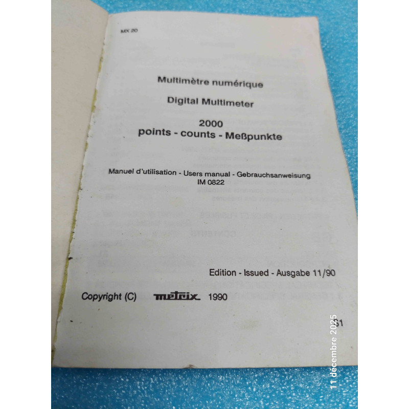 Documentation Original Multimètre MX20 Metrix 60pages Français Anglais Allemand
