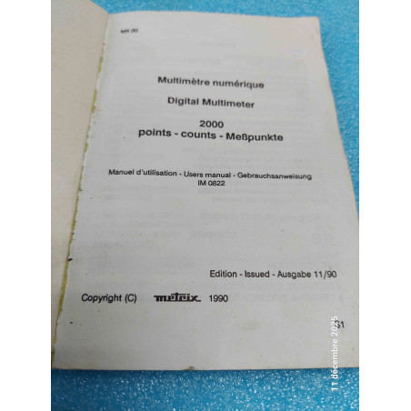 Documentation Original Multimètre MX20 Metrix 60pages Français Anglais Allemand