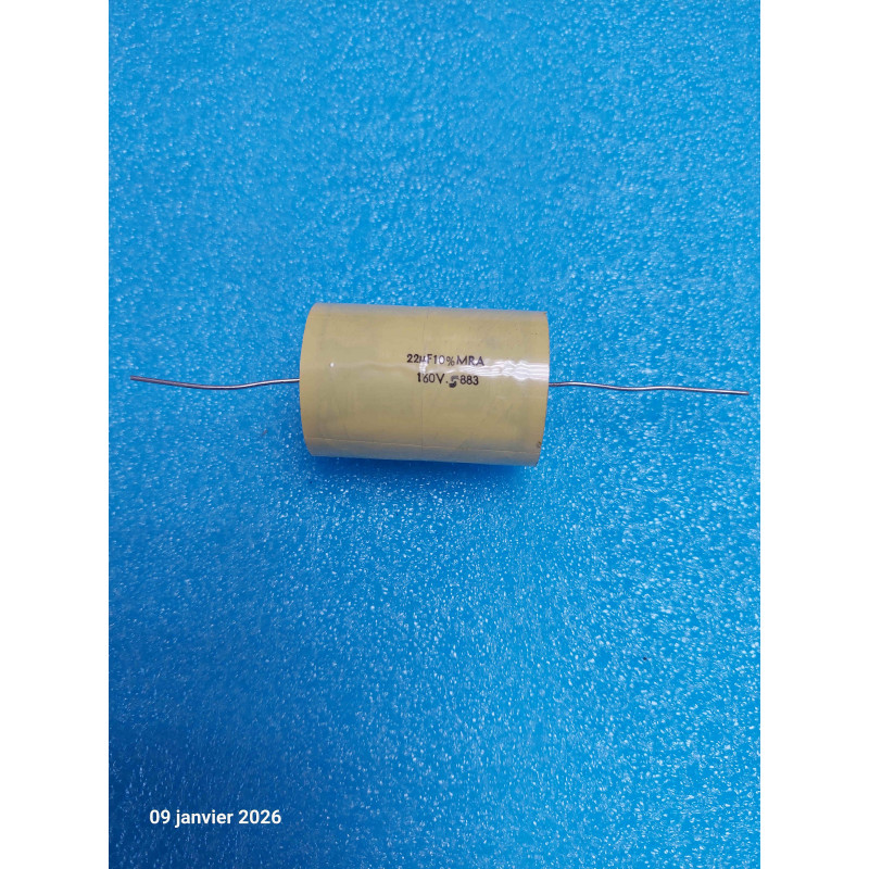 Condensateur Axial 22MF 22µF 22UF 160V 10%  MRA Sfernice  Lg: 45mm x 31mm ( Q4 )