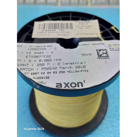 Bobine de 250M de Fil Jaune KZ0403 ^4 PTFE ET2807^F22 0.089m² 7 Brins AWG28