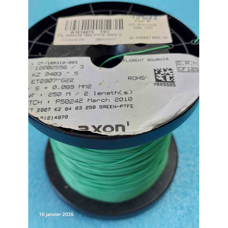 Bobine de 250M de Fil Vert KZ0403 ^5 PTFE ET2807^G22 0.089m² 7 Brins AWG28  (Q5)