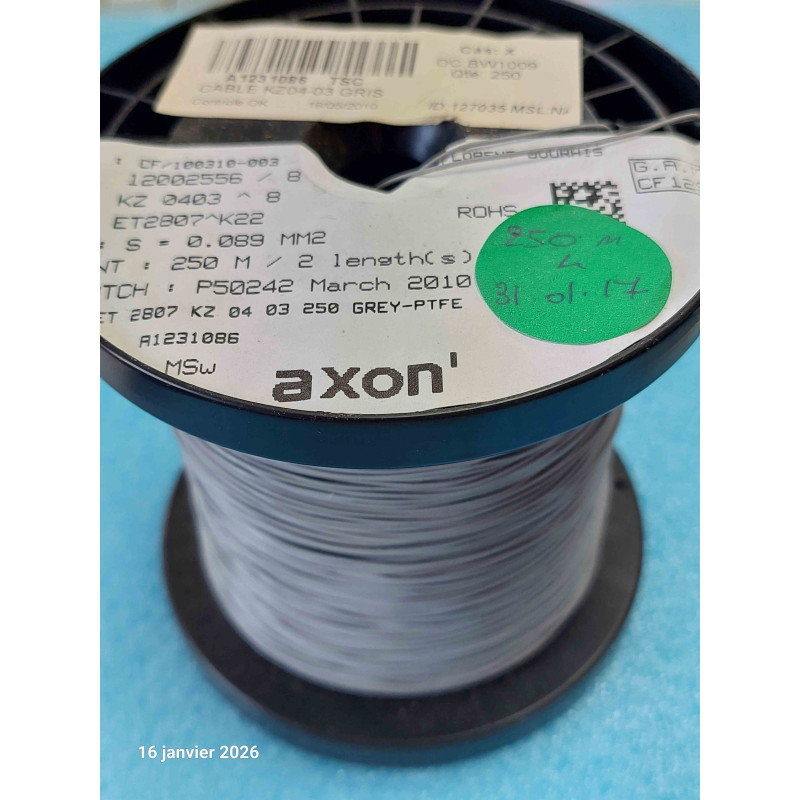 Bobine de 250M de Fil Gris KZ0403 ^8 PTFE ET2807^K22 0.089m² 7 Brins AWG28  (Q5)