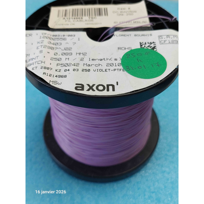 Bobine de 250M de Fil Violet KZ0403 ^7 PTFE ET2807^J22 0.089m² 7 Brins AWG28   (Q5)