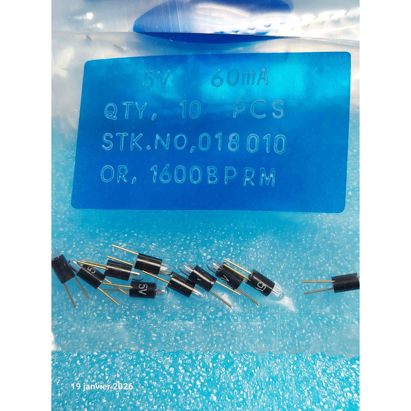 Sachet de 10 Lampe Ampoule BI-Pin 5V 60mA 3.2 x 9.2mm T1 RM OR1600BPRM   ( Q4 )