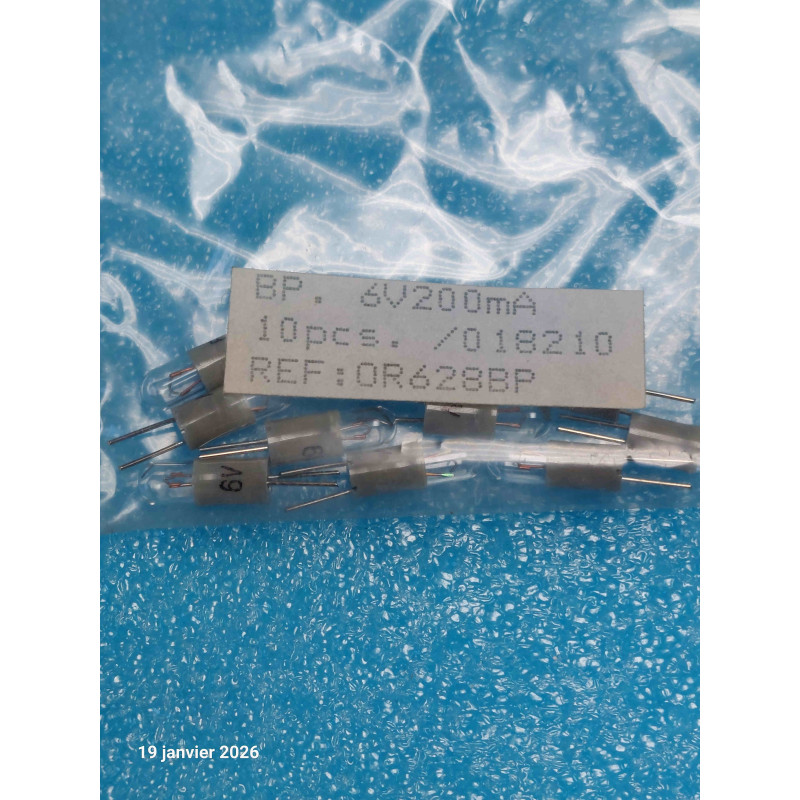Sachet de 10 Lampe Ampoule BI-Pin 6V 200mA 4.2 x 14mm T1 1/4 OR628BP  ( Q4 )