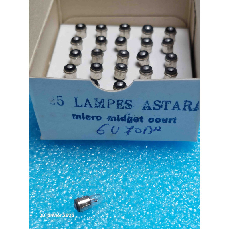 Boîte de 25 Lampe Sub Midget 6V 70mA Astara Micro Midget Court 3 x 9mm   ( Q4 )