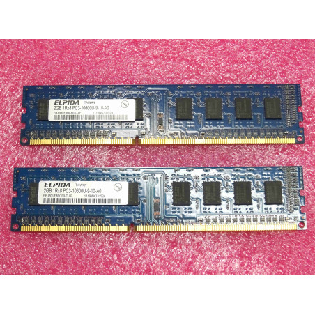 Lot de 2 barettes de 2Go de RAM DDR3 Elpida EBJ20UF8BCF0-DJ-F 2GB 1Rx8 PC3-10600U-9-10-A0