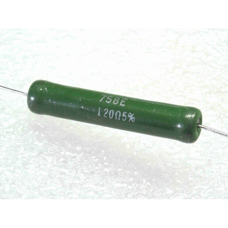 Lot de 2: résistance bobinée vitrifiée 120R 120-ohm ~ 5% , 11-watt , 45x8mm , RB58 , welwyn (P10A)