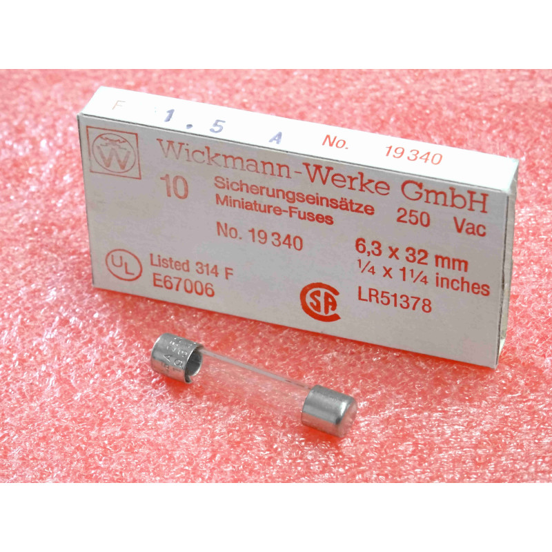 boîte de 10 fusibles rapides 1.5A , 250Vac ~ 6.3x32mm Wickmann-Werke GmbH (1O3)