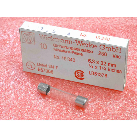 boîte de 10 fusibles rapides 1.5A , 250Vac ~ 6.3x32mm Wickmann-Werke GmbH (1O3)