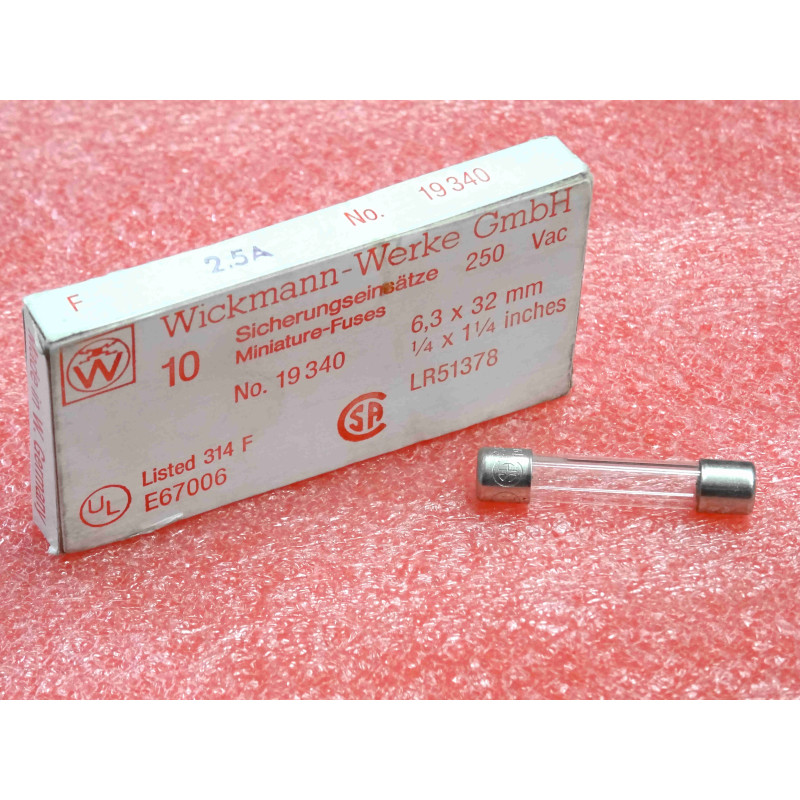 boîte de 10 fusibles rapides 2.5A , 250Vac ~ 6.3x32mm Wickmann-Werke GmbH (1O3)
