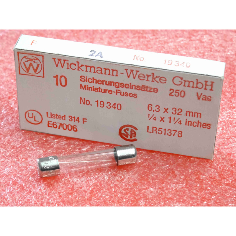 boîte de 10 fusibles rapides 2A , 250Vac ~ 6.3x32mm Wickmann-Werke GmbH (1O3)
