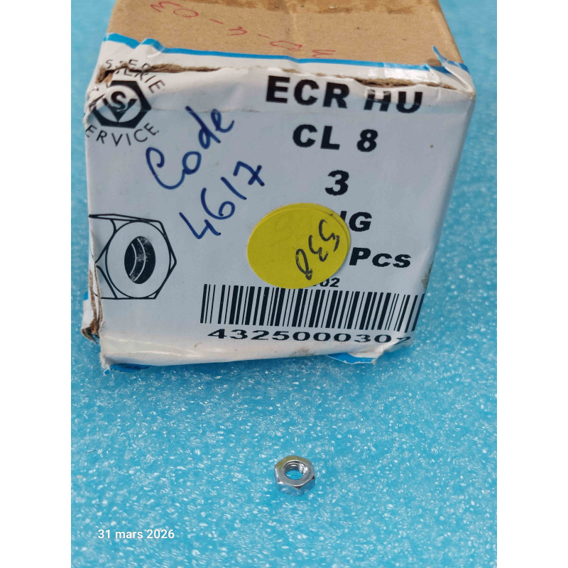 Boîte de 530 Ecous 6 Pans HU M3 épaisseur 2mm Acier 4325000302  ( Q5B )