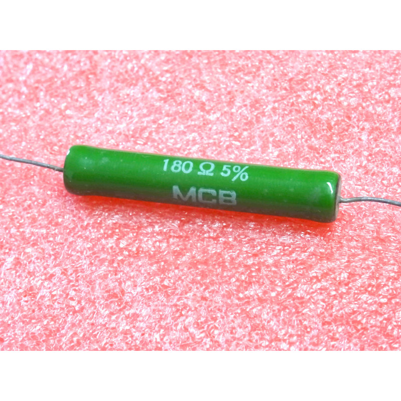 Lot de 2: résistance bobinée vitrifiée axiale 180-ohm 180R ~ RB58 5% VNA 47x8mm 11-watt , MCB (4A)