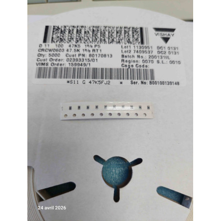 Lot de 25p Résistance CMS de précision 47K5 1%  0603 47.5K Vishay CRCW0603 47.5K  ( G18 )