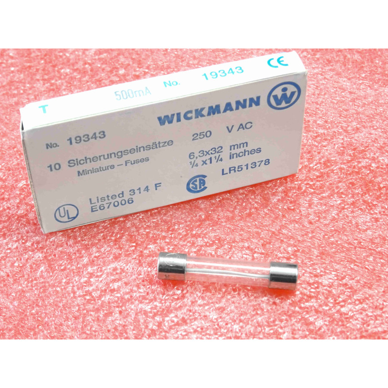 boîte de 10 fusibles temporisés 500mA 0.5A , 250Vac ~ 6.3x32mm Wickmann (M2C)