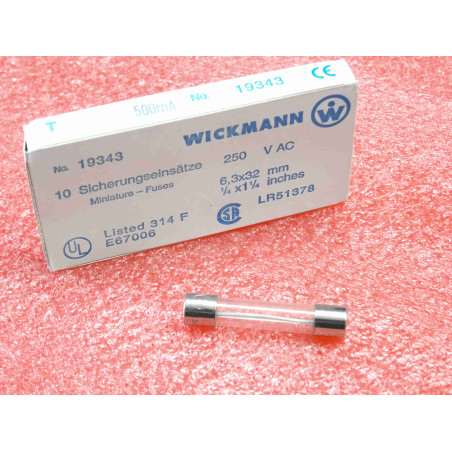 boîte de 10 fusibles temporisés 500mA 0.5A , 250Vac ~ 6.3x32mm Wickmann (M2C)