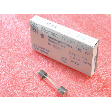boîte de 10 fusibles temporisés 400mA 0.4A , 250Vac ~ 6.3x32mm Wickmann-Werke GmbH (M2C)
