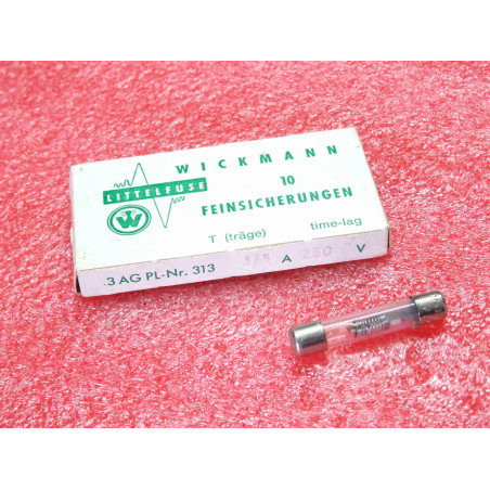 boîte de 10 fusibles temporisés 375mA 0.375A , 250Vac ~ 6.35x31.75mm Littlefuse Wickmann (M2C)