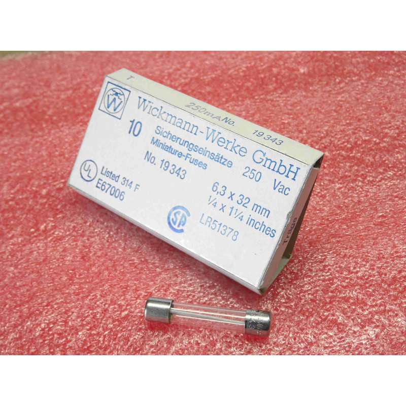 boîte de 10 fusibles temporisés 250mA 0.25A , 250Vac ~ 6.3x32mm Wickmann-Werke GmbH (M2C)