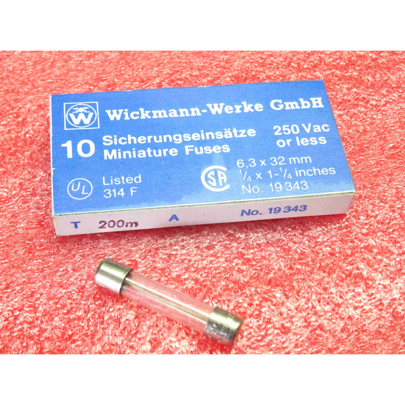 boîte de 10 fusibles temporisés 200mA 0.2A , 250Vac ~ 6.3x32mm Wickmann-Werke GmbH (M2C)