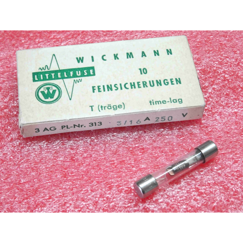 boîte de 10 fusibles temporisés 187.5mA 0.1875A , 250Vac ~ 6.35x31.75mm Littlefuse Wickmann (M2C)